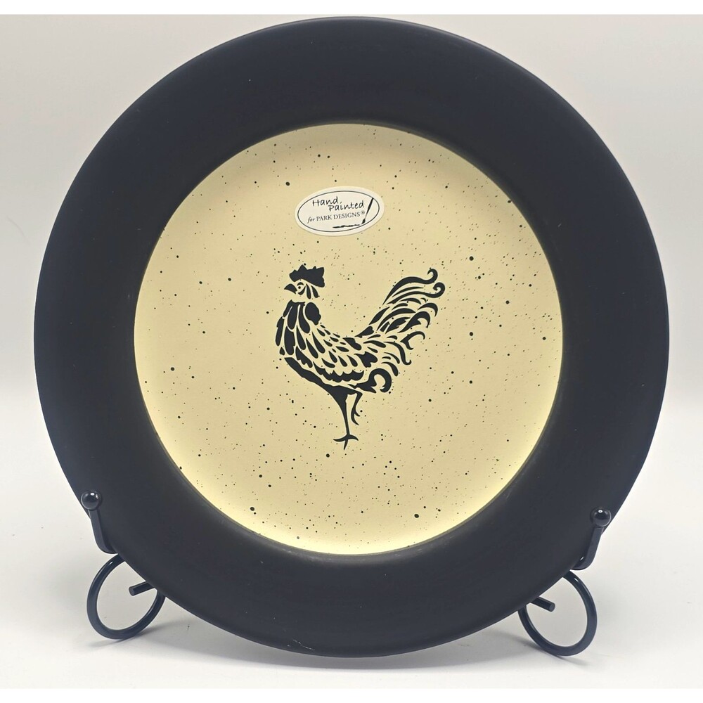 Park Designs Devon Rooster 8.5" Salad Plate Ceramic Hand Painted Farmhouse Black